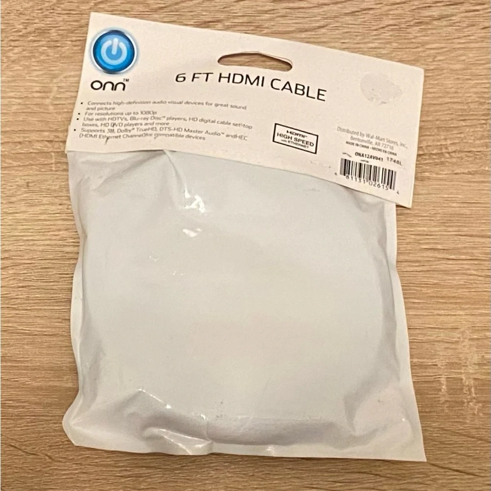 Onn HI Speed HDMI Cable Cord With Ethernet Full HD 1080P 6 Foot